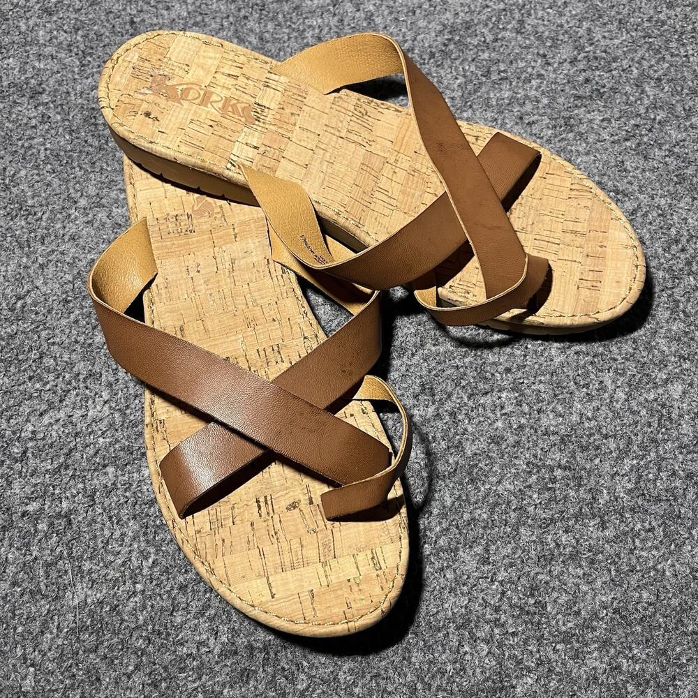 Korks Sandals Women US 9M Strappy Brown Straps Slides Beach